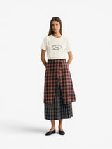 Red & Brown Plaid Layer Double Skirt