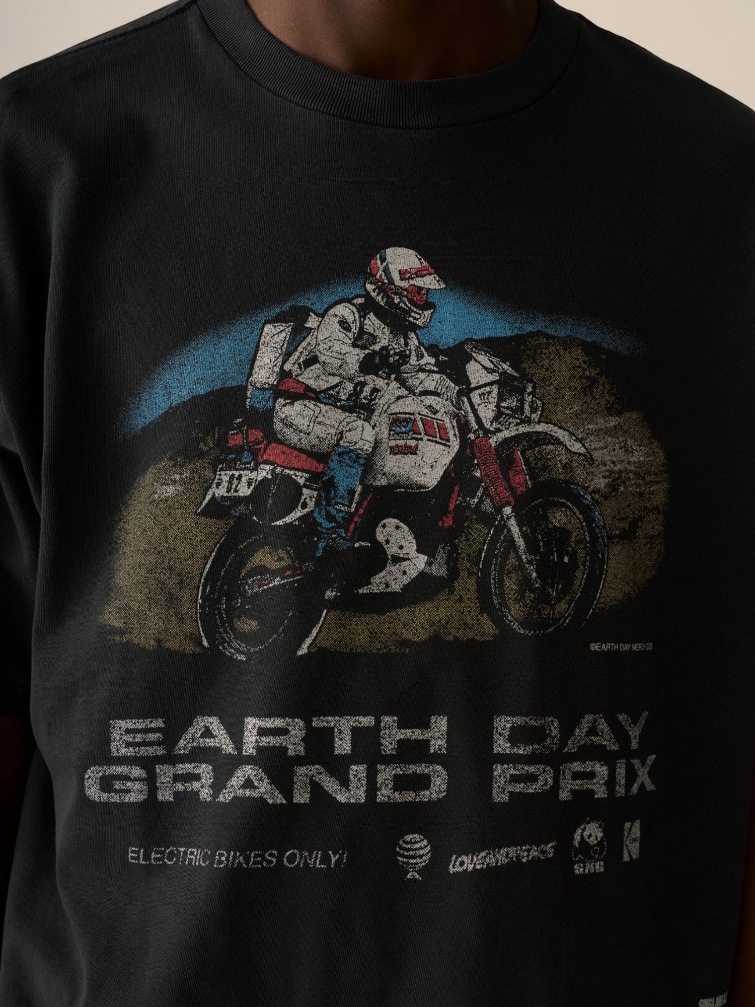 Black Faded 'Earth Day Grand Prix' Boxy Tee X ALLGLORY
