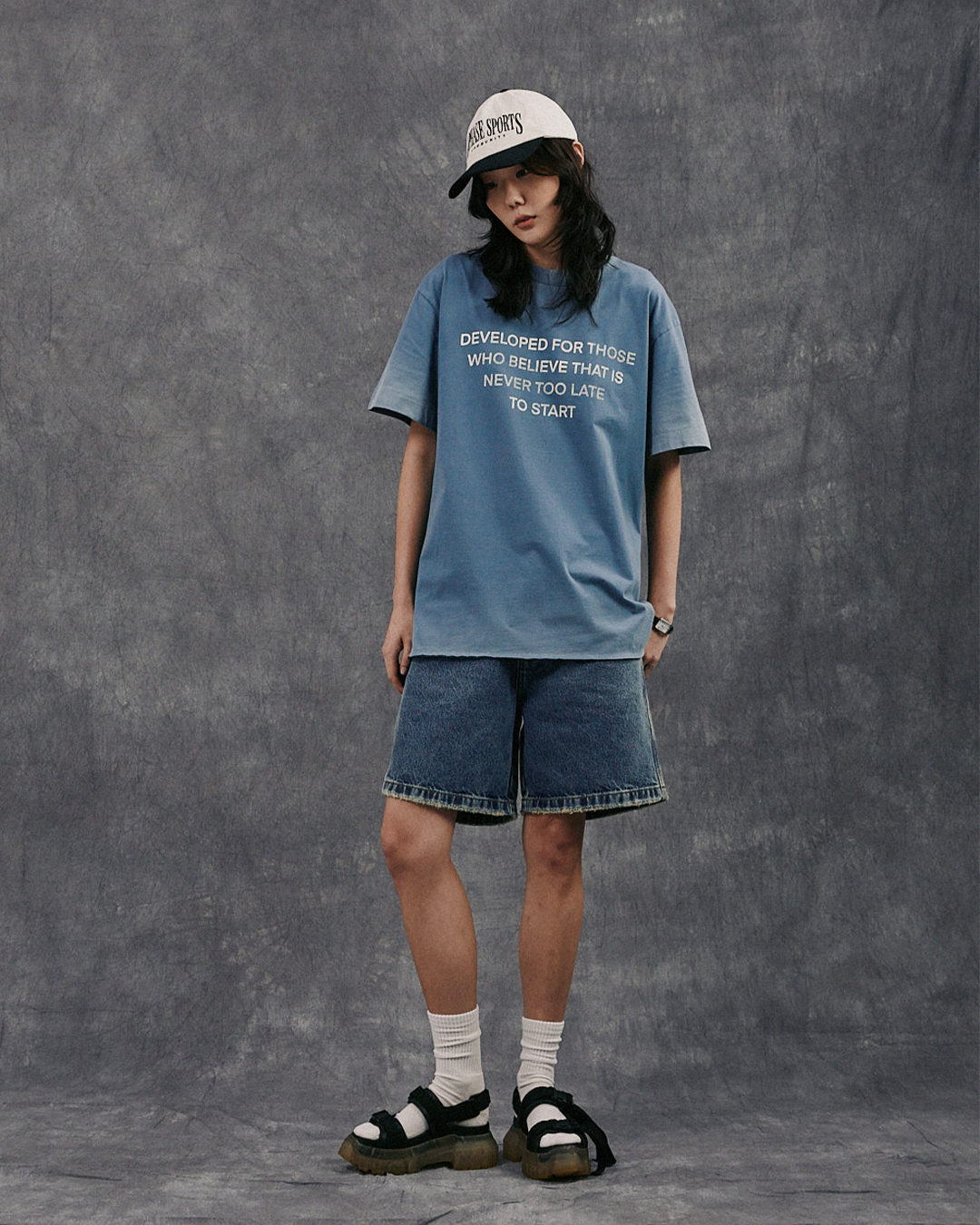 Blue Faded Slogan Tee