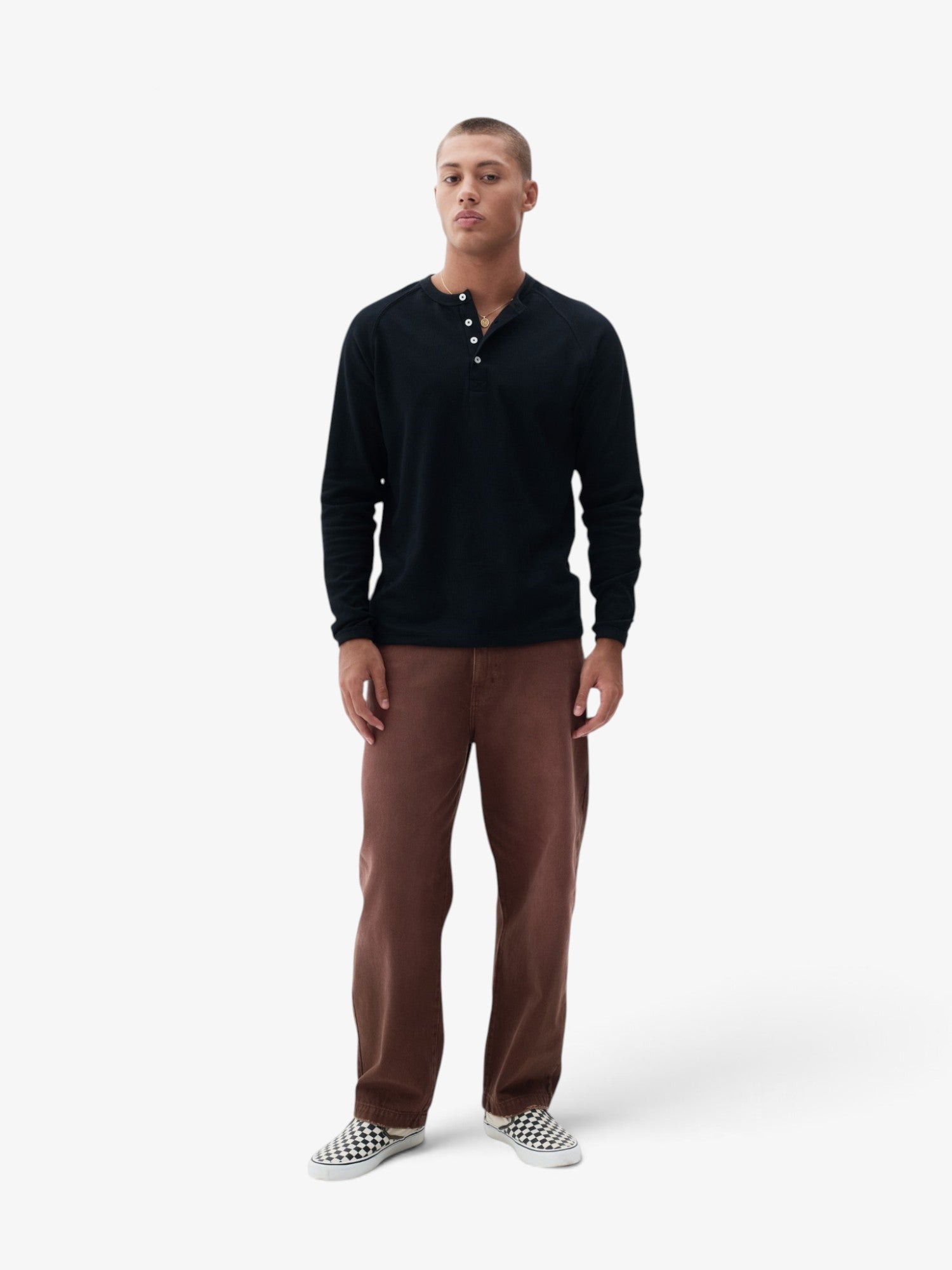 Black Henley Longsleeve Regular Tee