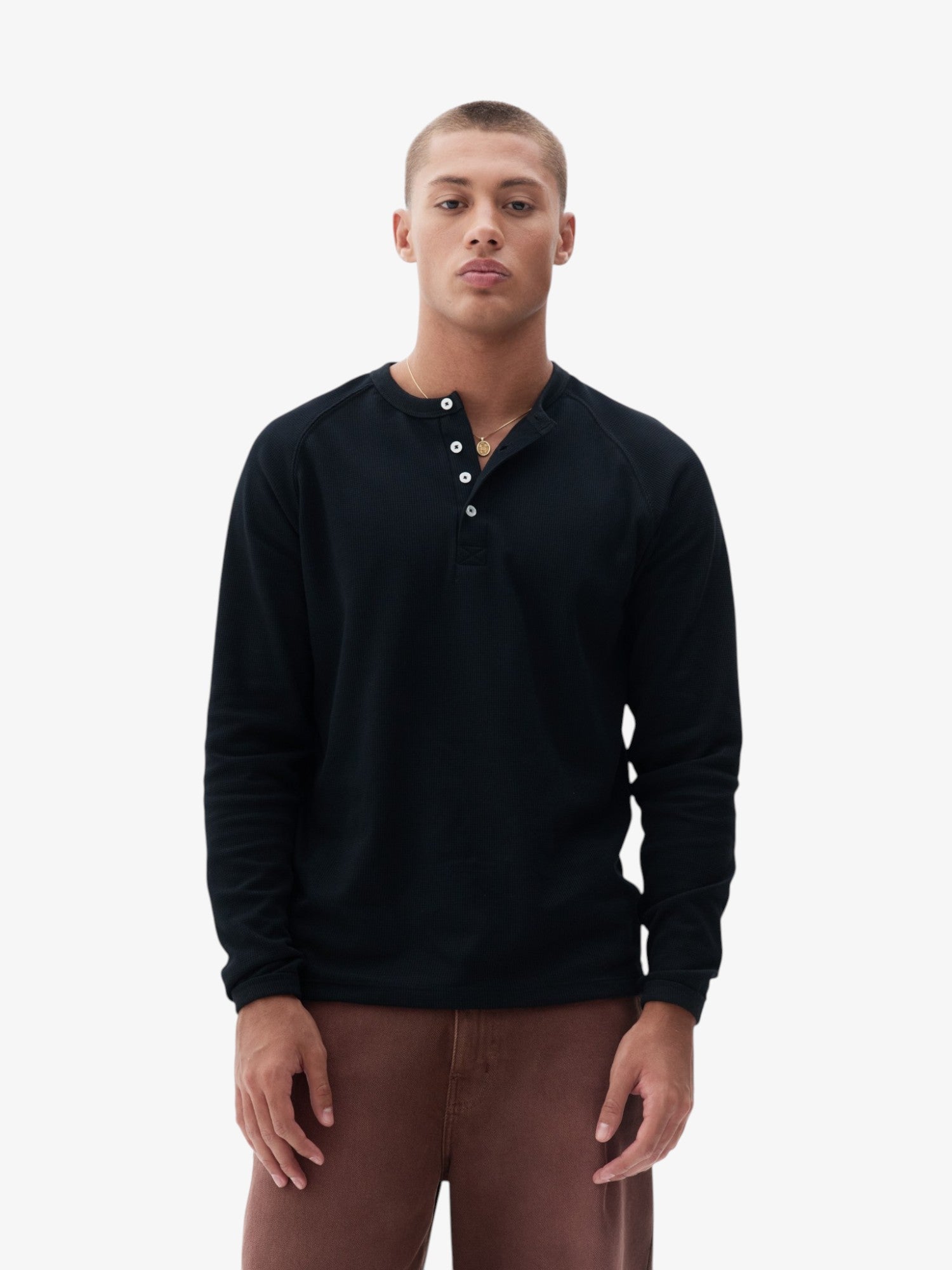 Black Henley Longsleeve Regular Tee