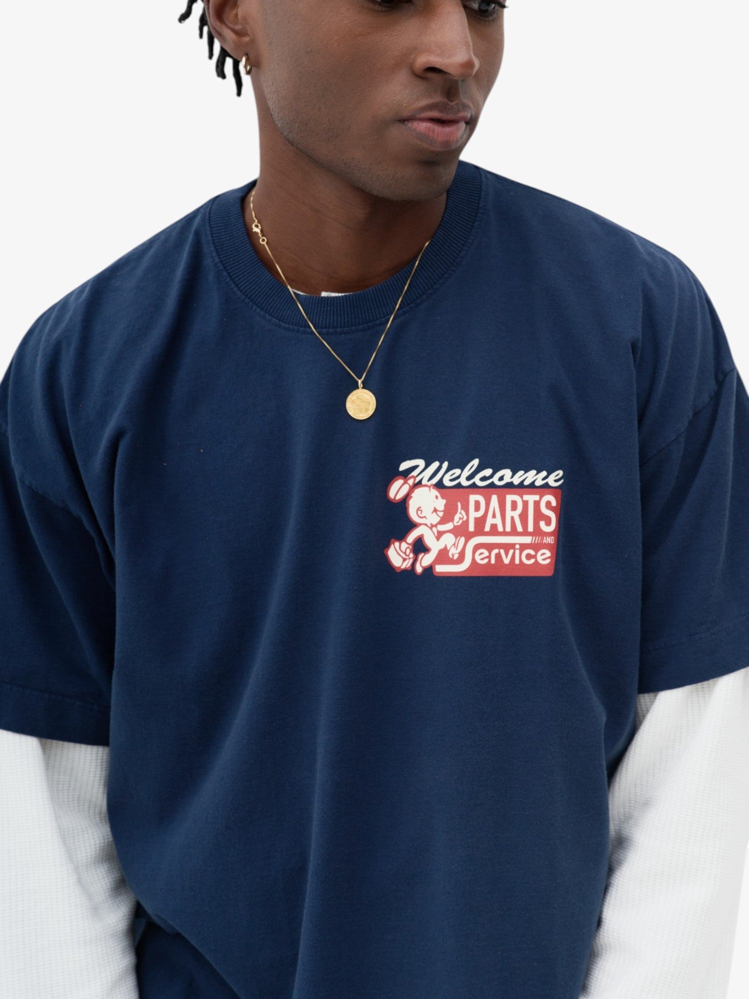 Navy 'Parts & Service' Boxy Tee