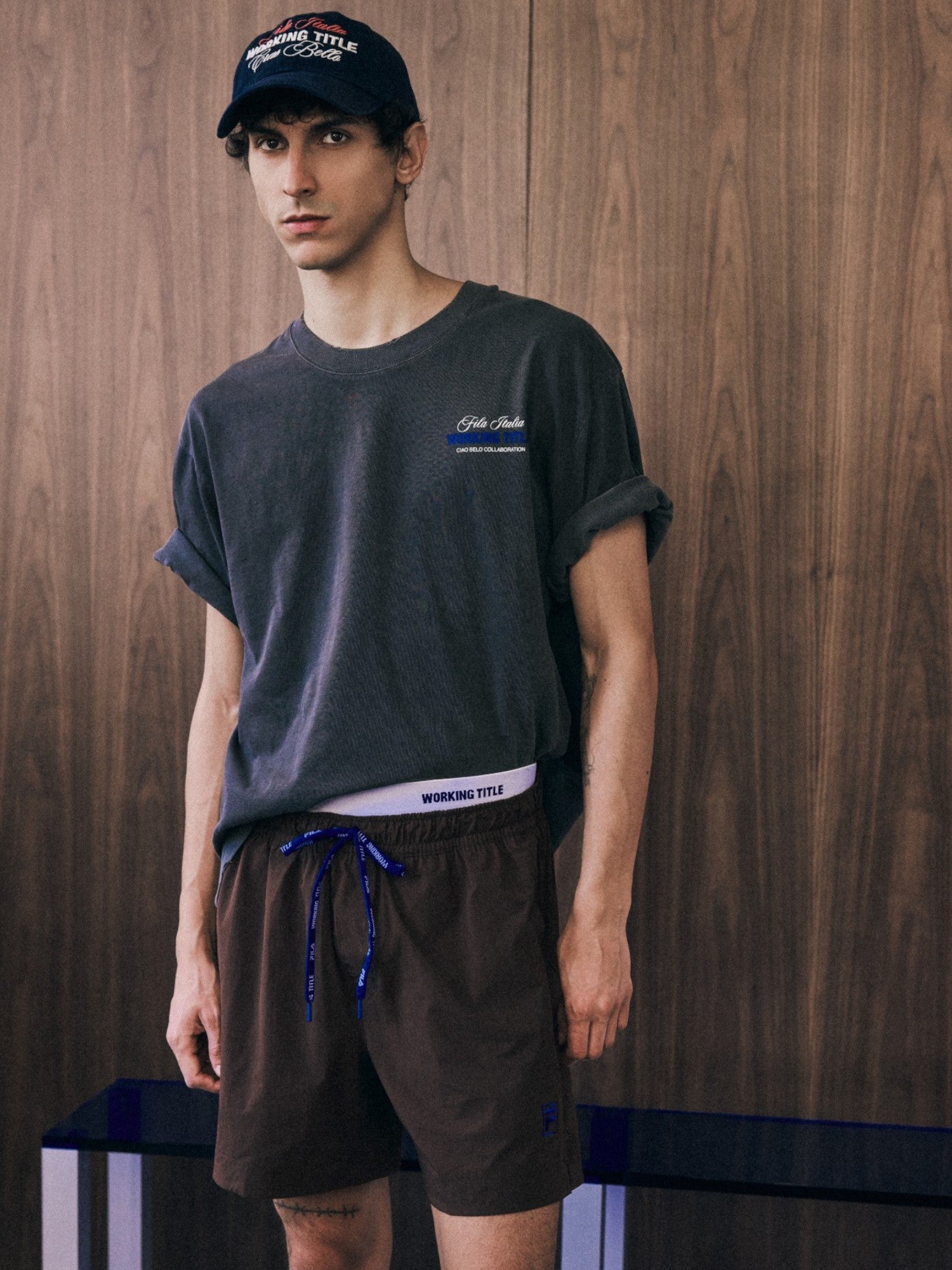 Washed Black 'Bar' Tee X FILA