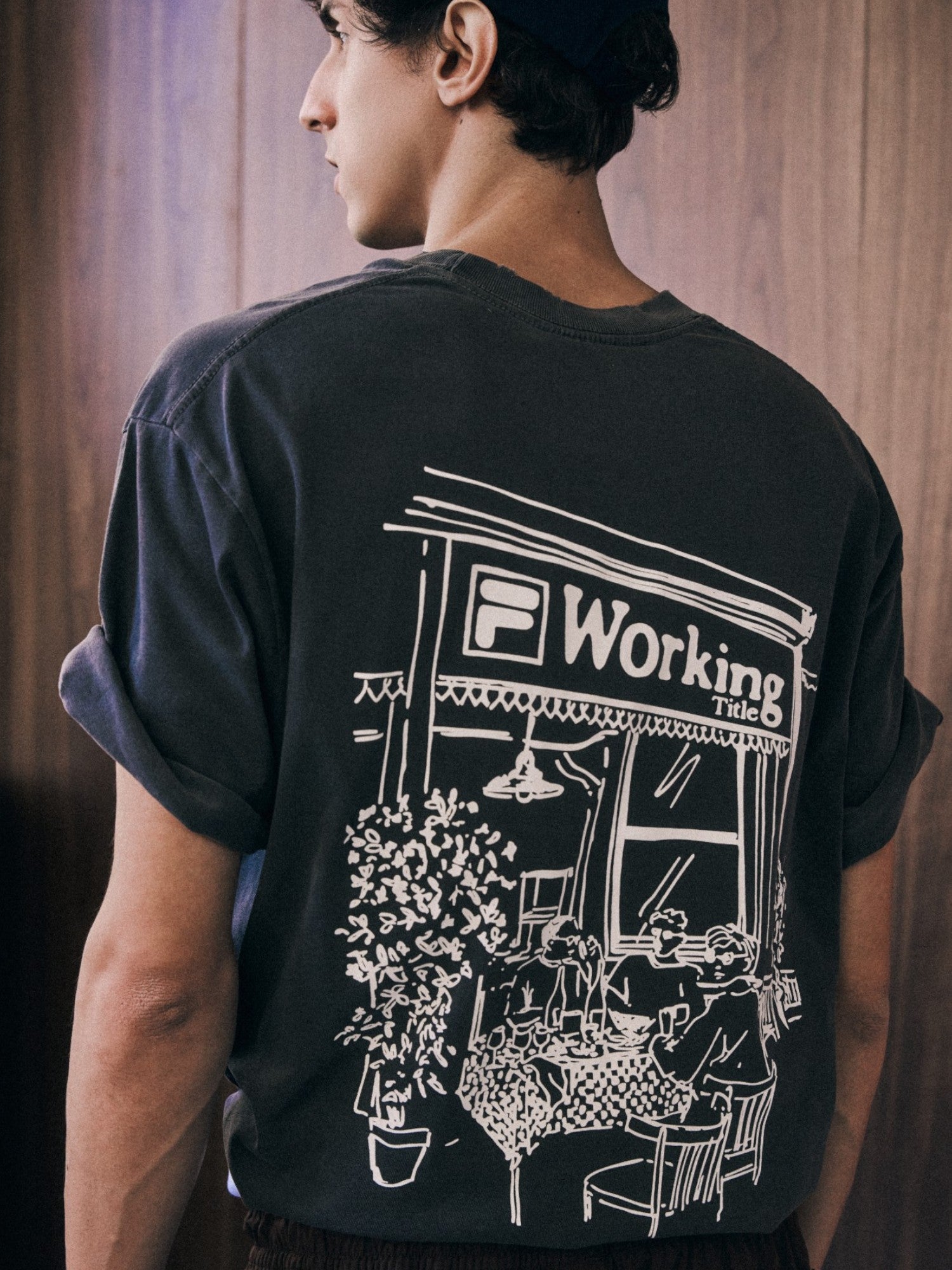 Washed Black 'Bar' Tee X FILA