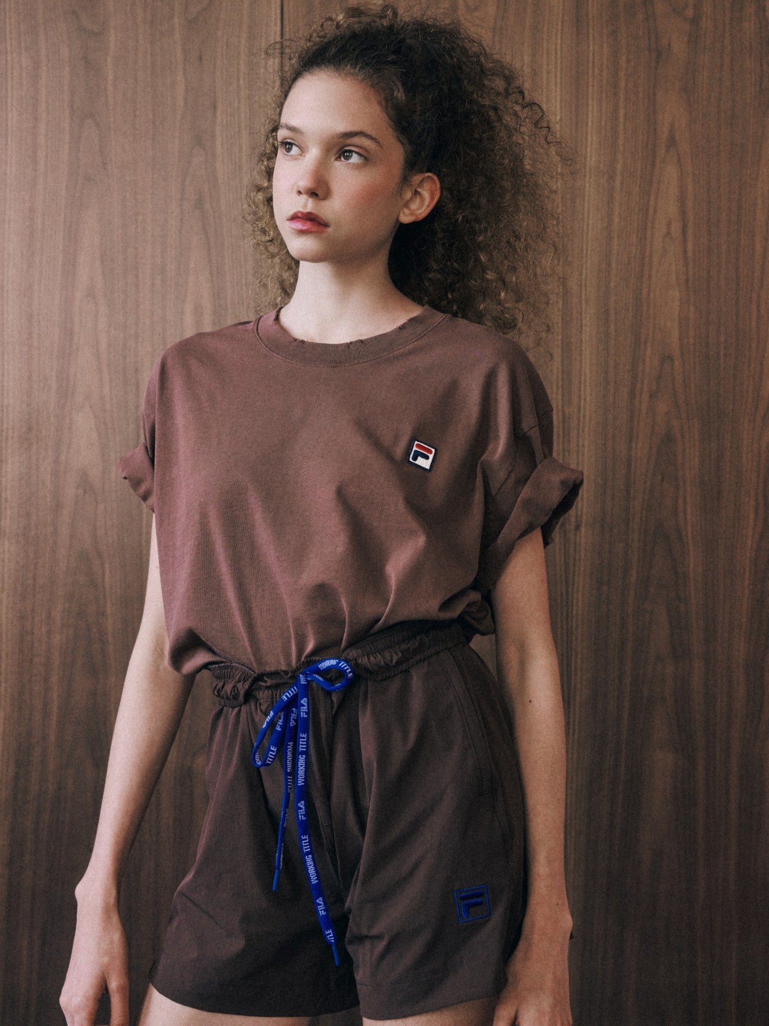 Brown 'Logo' Tee X FILA
