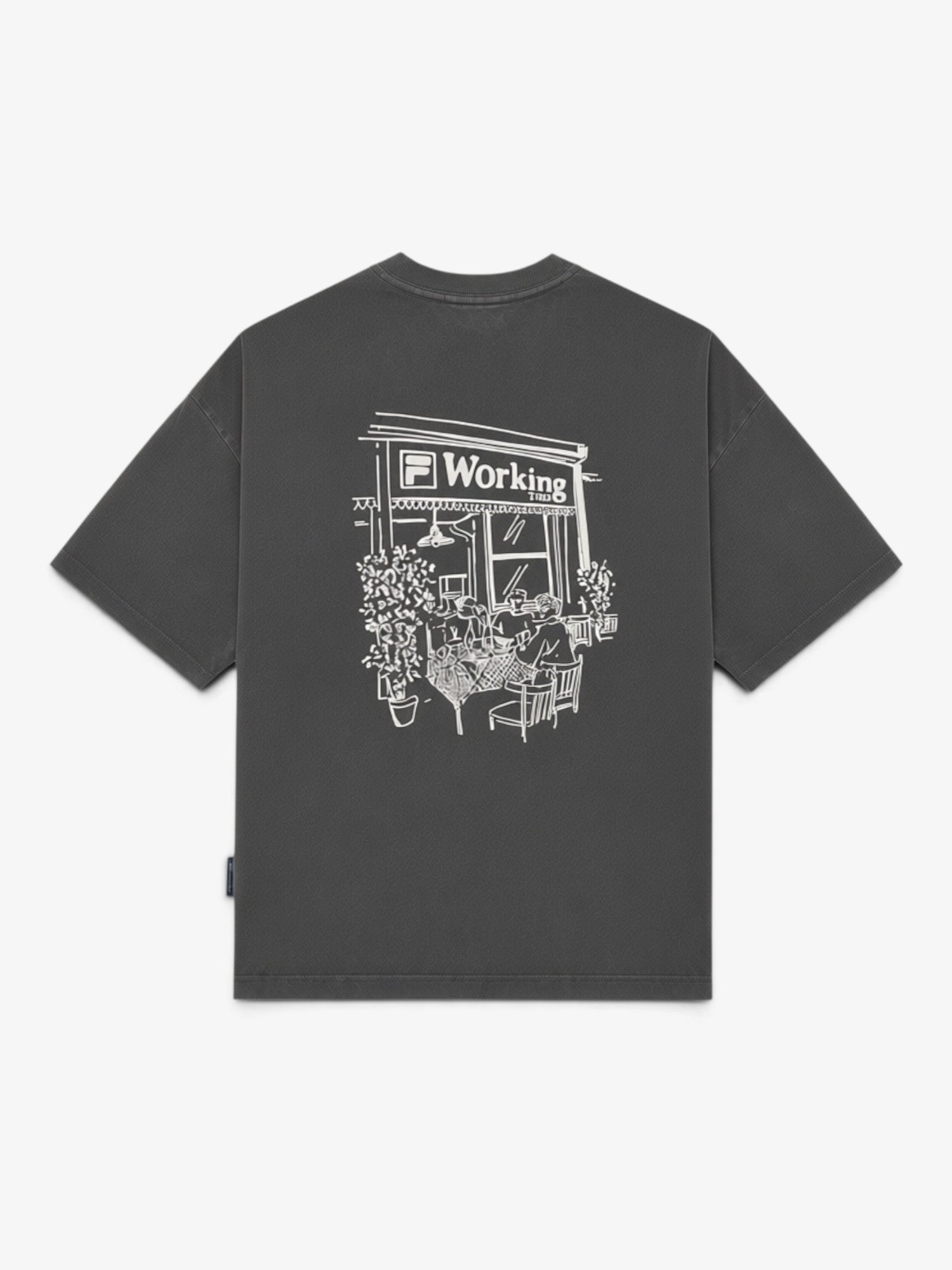 Washed Black 'Bar' Tee X FILA