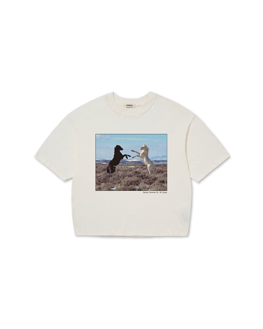 White 'Wild Horses' Boxy Regular Tee