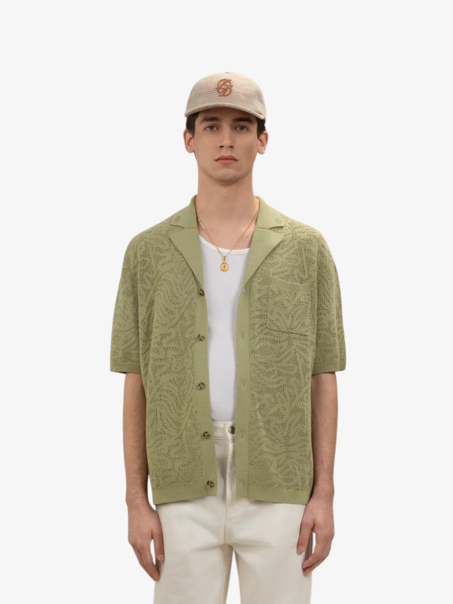 Green 'Chemise Maille Dentelle' Shirt