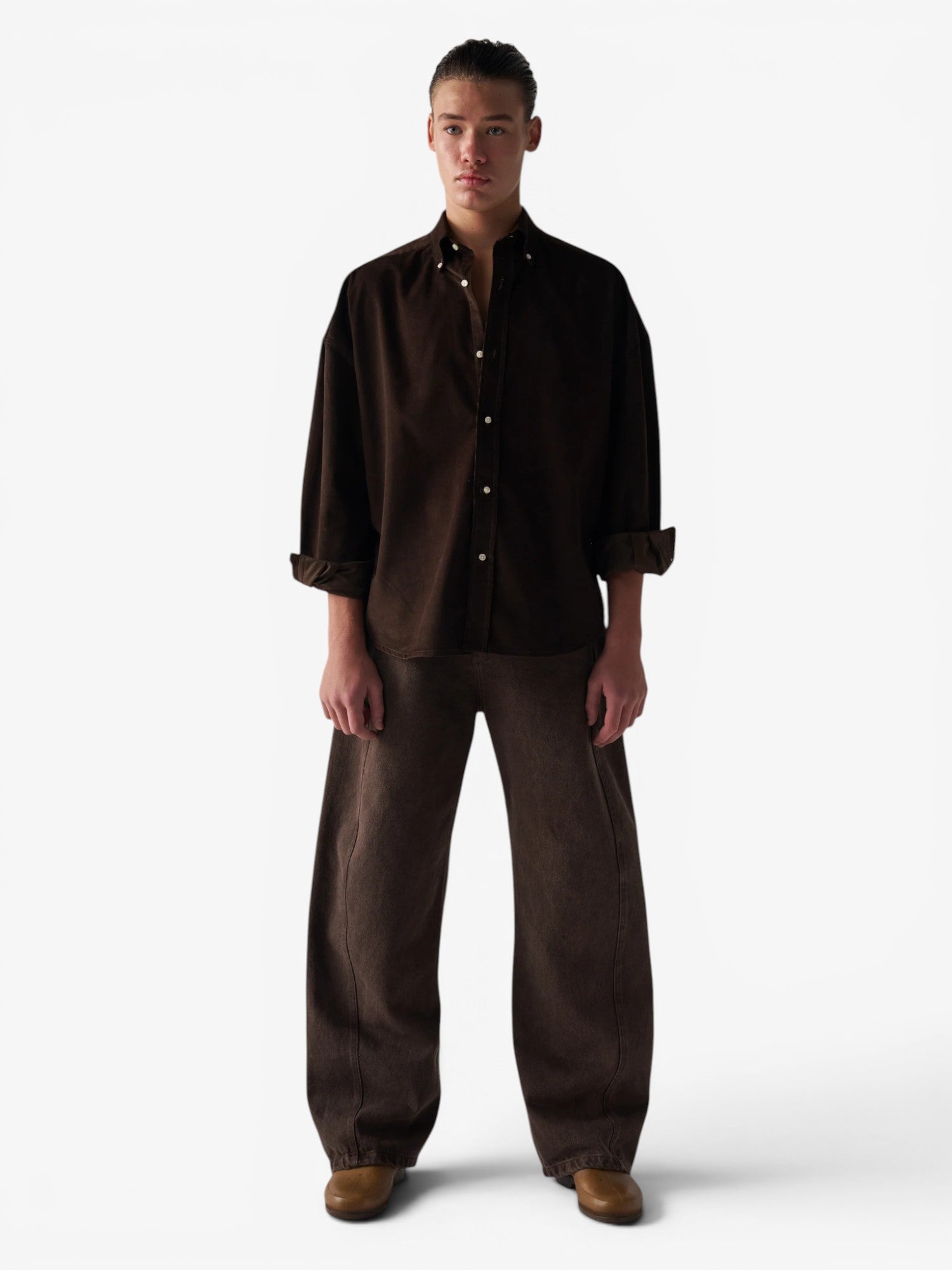 Brown 'Diana' Velvet Oversized Shirt