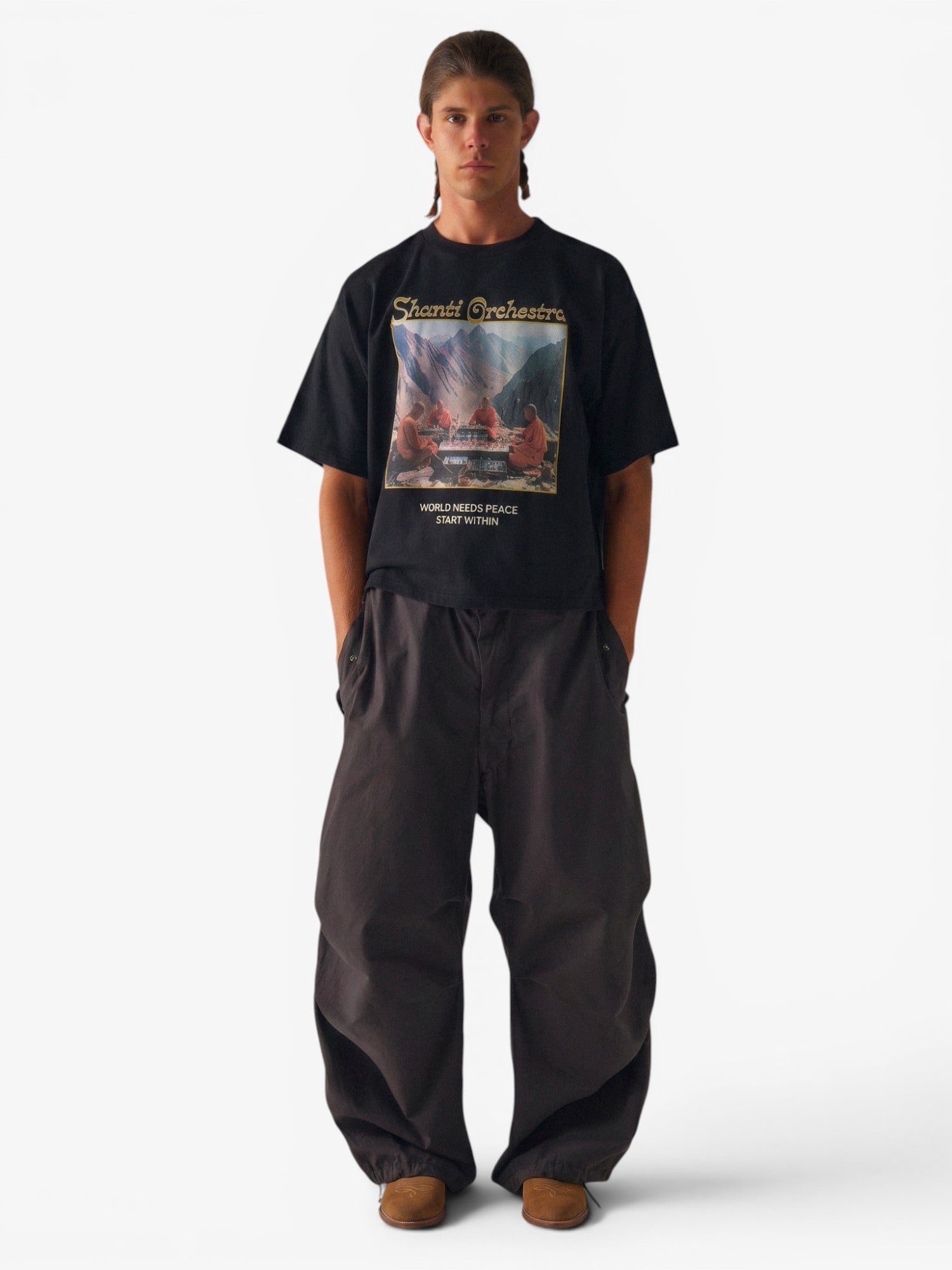 Black 'Shanti Orchestra' Oversized Boxy Tee
