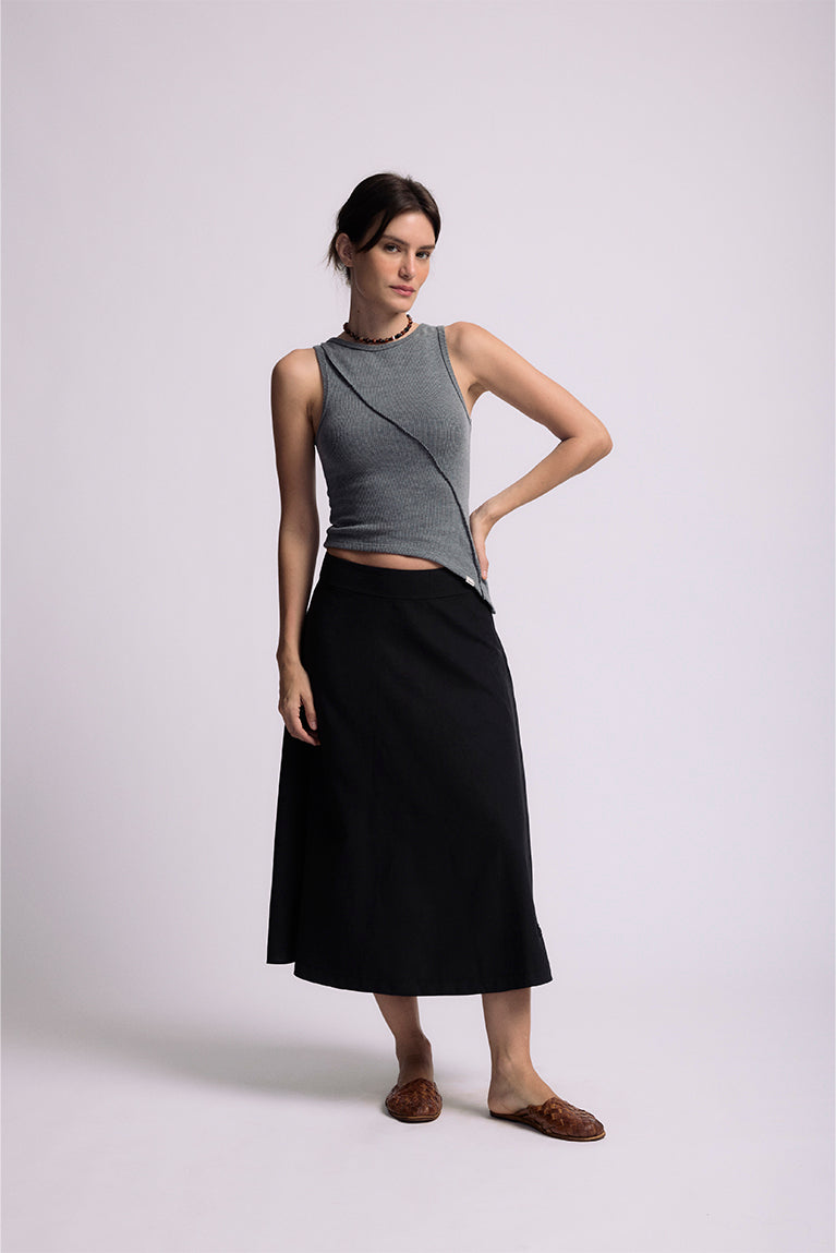 Black Pelleted Midi Skirt