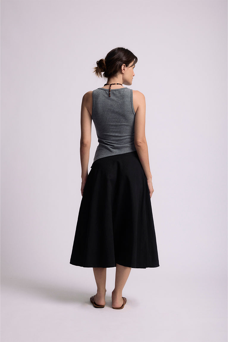 Black Pelleted Midi Skirt